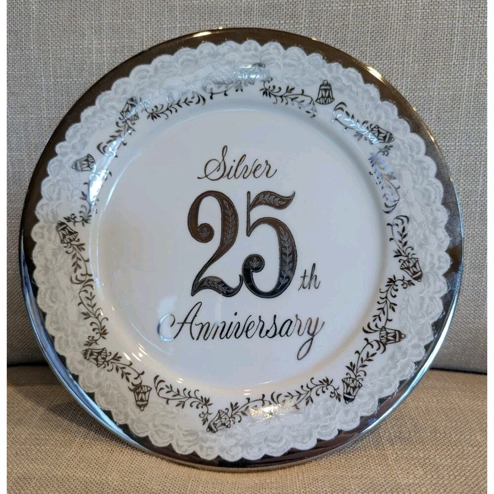 Norcrest Fine China 25th Anniversary Decorative Plate Silver 10.5" Diameter